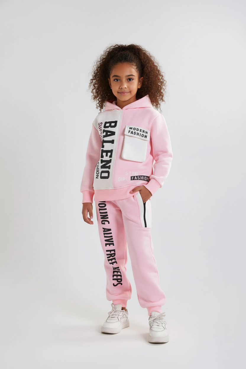 Girls' Trendy Streetwear Two-Piece Tracksuit Set - Winter Cozy Fleece Activewear