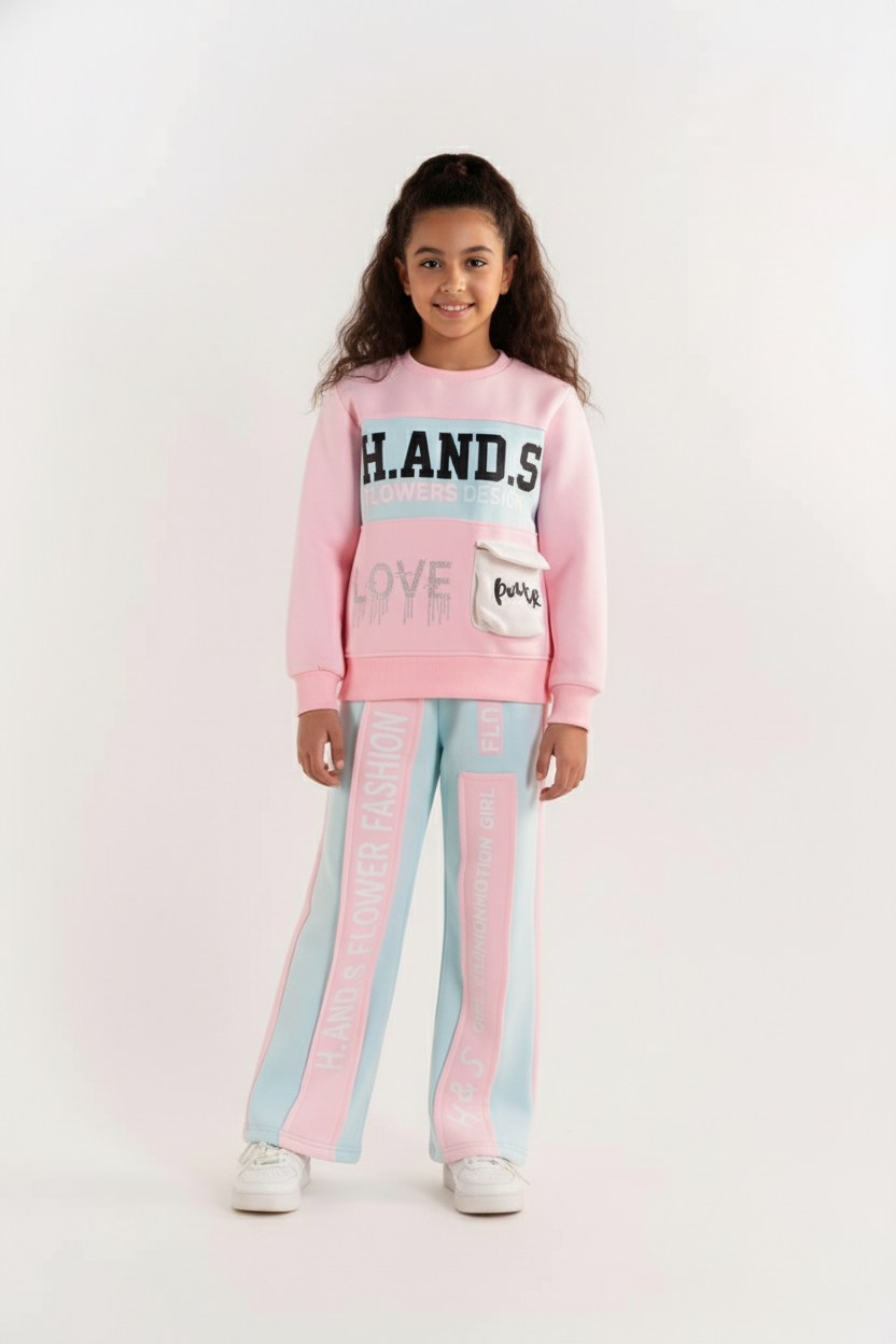 Girls' Trendy Streetwear Two-Piece Tracksuit Set - Winter Cozy Fleece Activewear