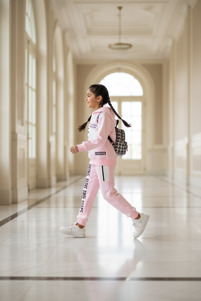 Girls' Trendy Streetwear Two-Piece Tracksuit Set - Winter Cozy Fleece Activewear