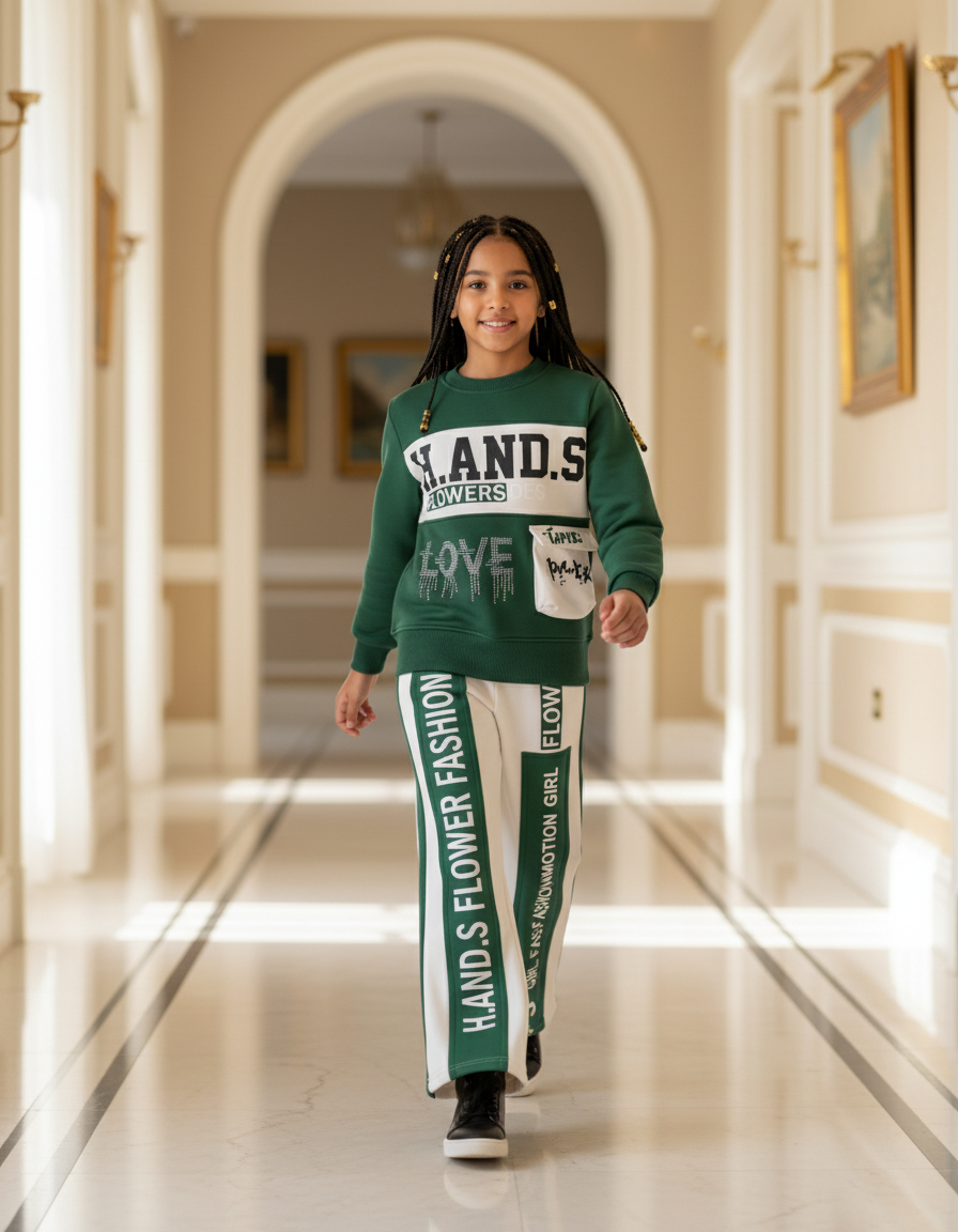 Girls' Trendy Streetwear Two-Piece Tracksuit Set - Winter Cozy Fleece Activewear