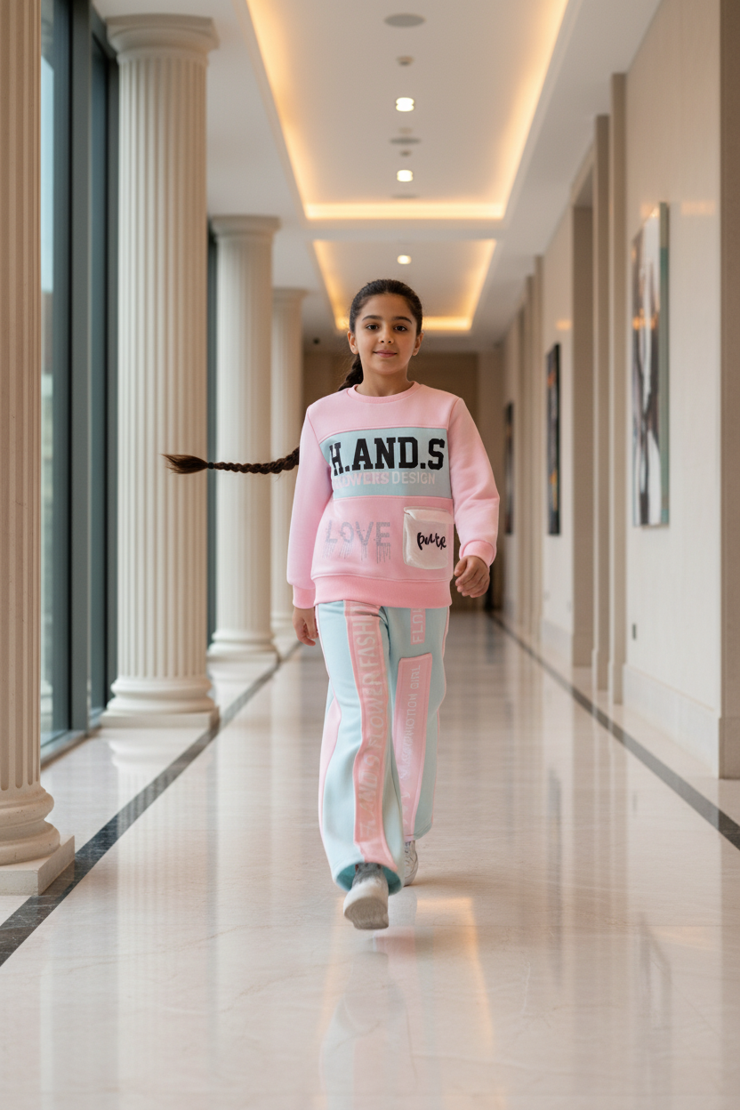 Girls' Trendy Streetwear Two-Piece Tracksuit Set - Winter Cozy Fleece Activewear