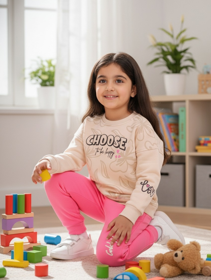 Girls’ Cozy Printed Sweatshirt & Jogger Set