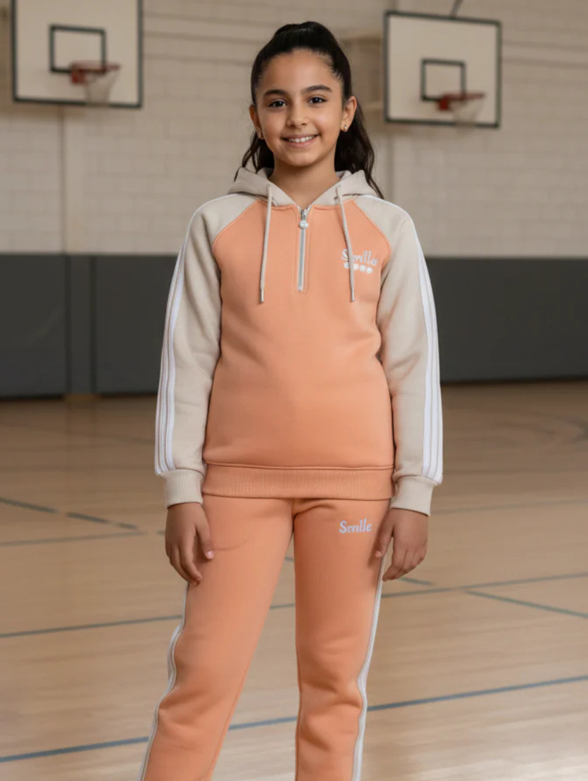 Girls’ Soft Fleece Zip-Up Tracksuit — Color Block Design
