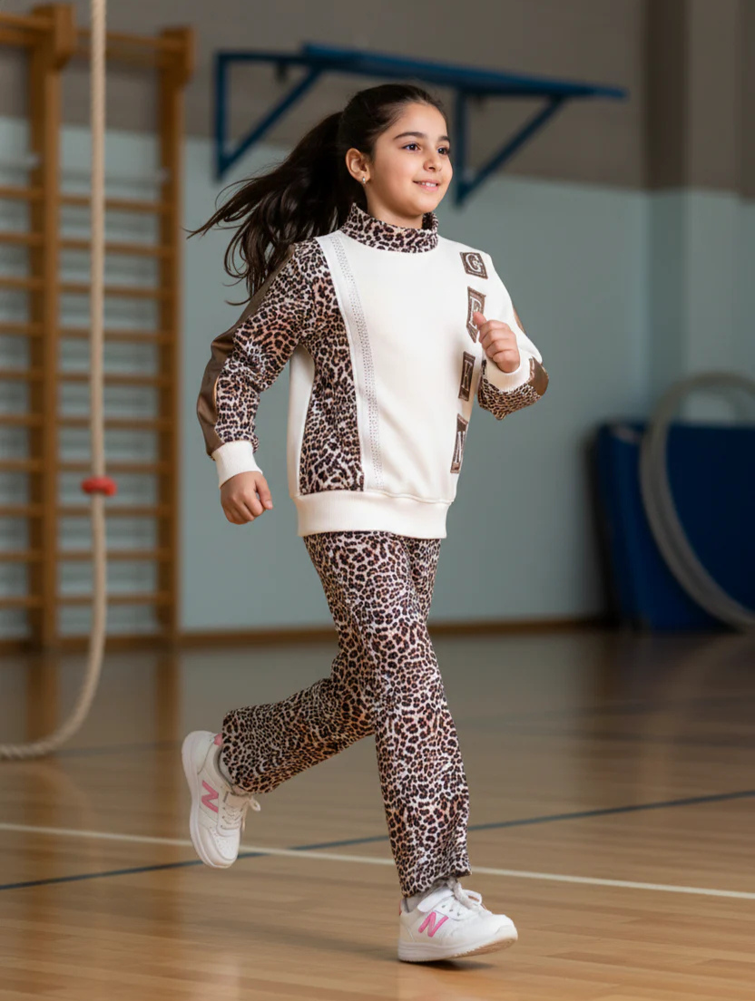 Girls Leopard Print Winter Lounge Set