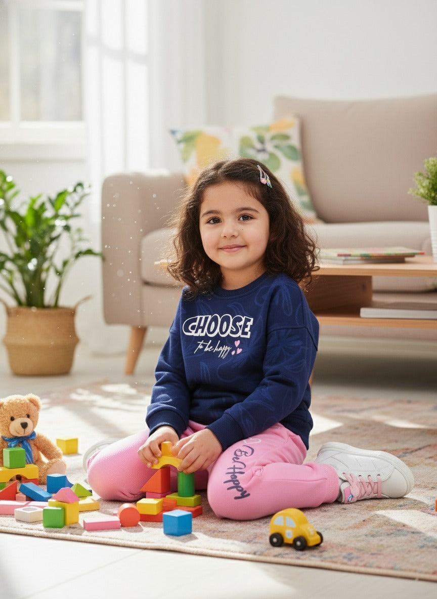 Girls’ Cozy Printed Sweatshirt & Jogger Set