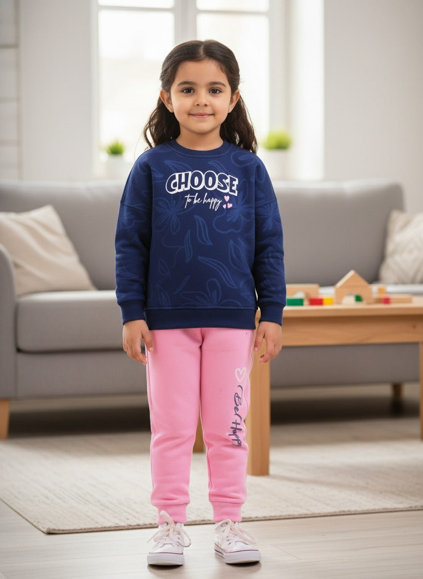 Girls’ Cozy Printed Sweatshirt & Jogger Set