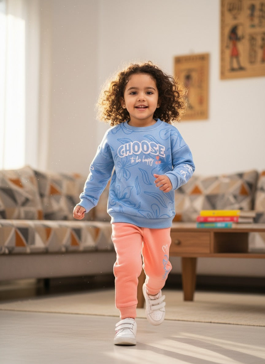 Girls’ Cozy Printed Sweatshirt & Jogger Set