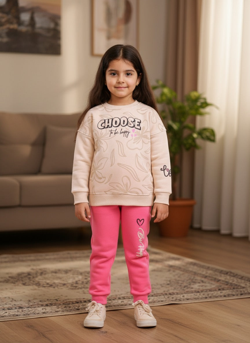 Girls’ Cozy Printed Sweatshirt & Jogger Set