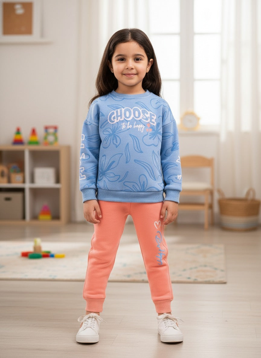 Girls’ Cozy Printed Sweatshirt & Jogger Set