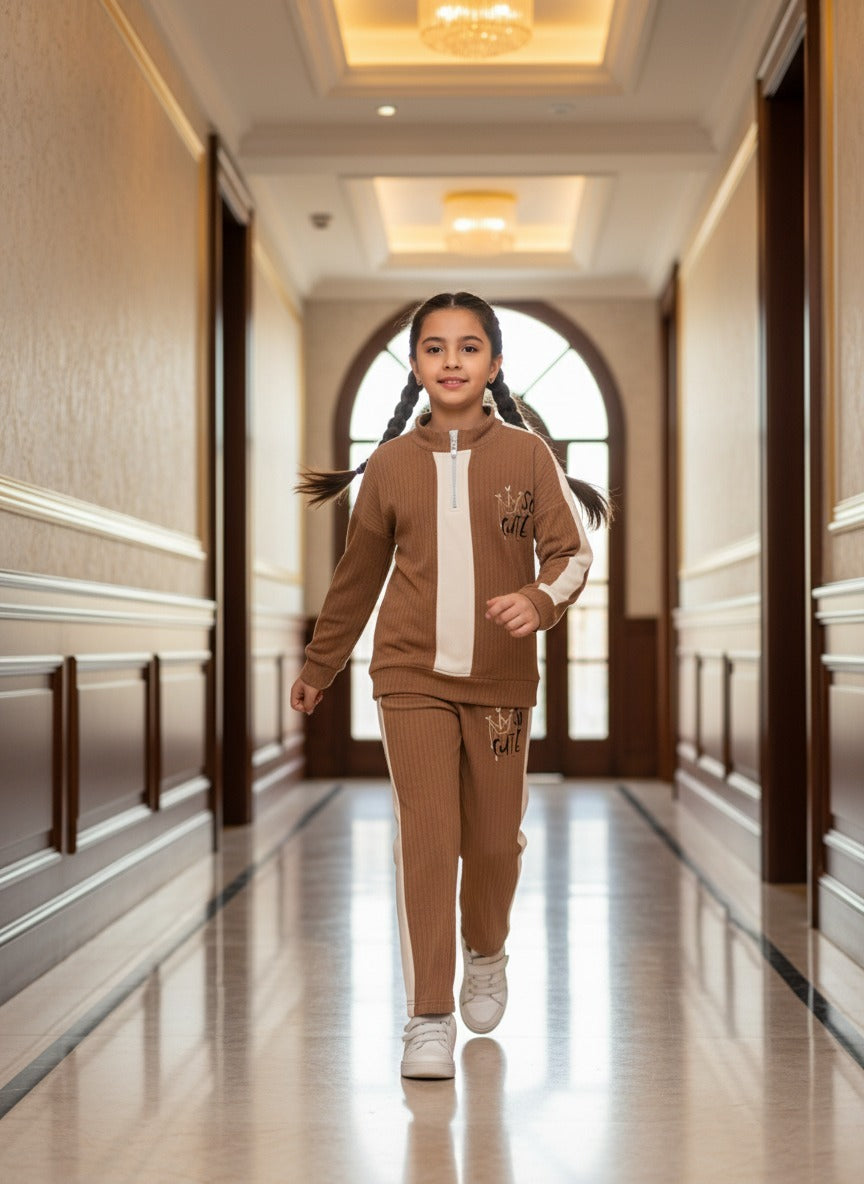 Girls’ Ribbed Half-Zip Tracksuit