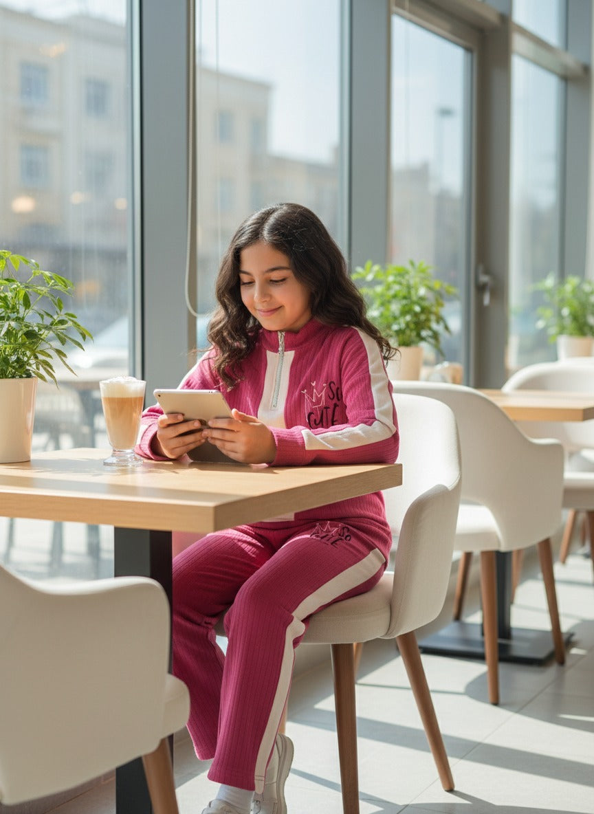 Girls’ Ribbed Half-Zip Tracksuit