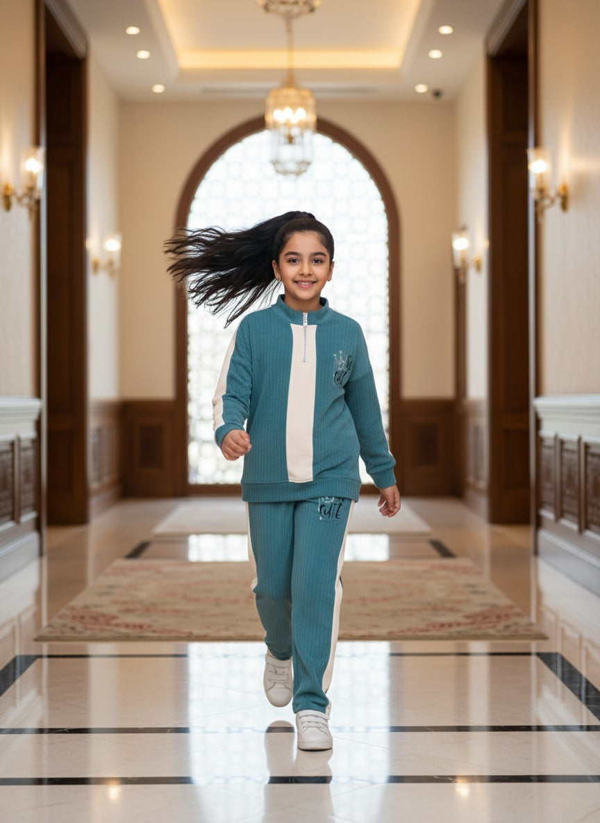 Girls’ Ribbed Half-Zip Tracksuit