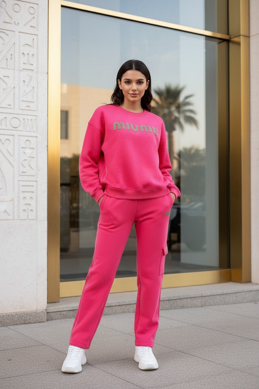 Women’s Elegant Black Rhinestone Tracksuit