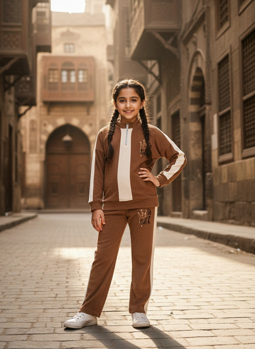Girls’ Ribbed Half-Zip Tracksuit
