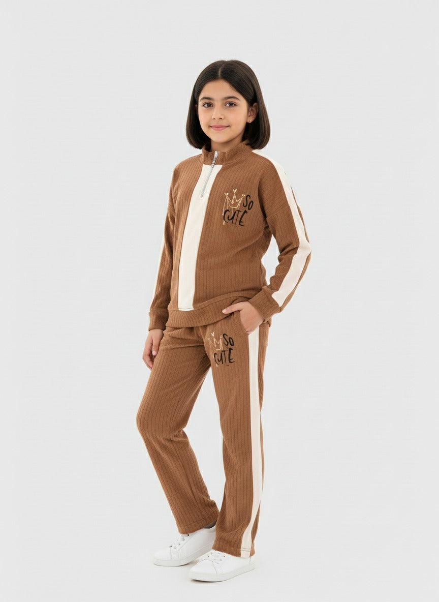 Girls’ Ribbed Half-Zip Tracksuit