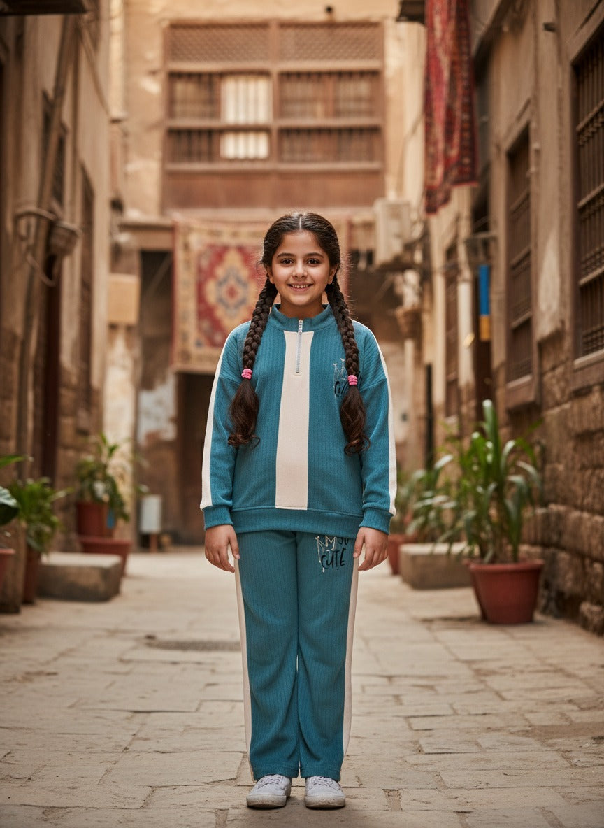 Girls’ Ribbed Half-Zip Tracksuit