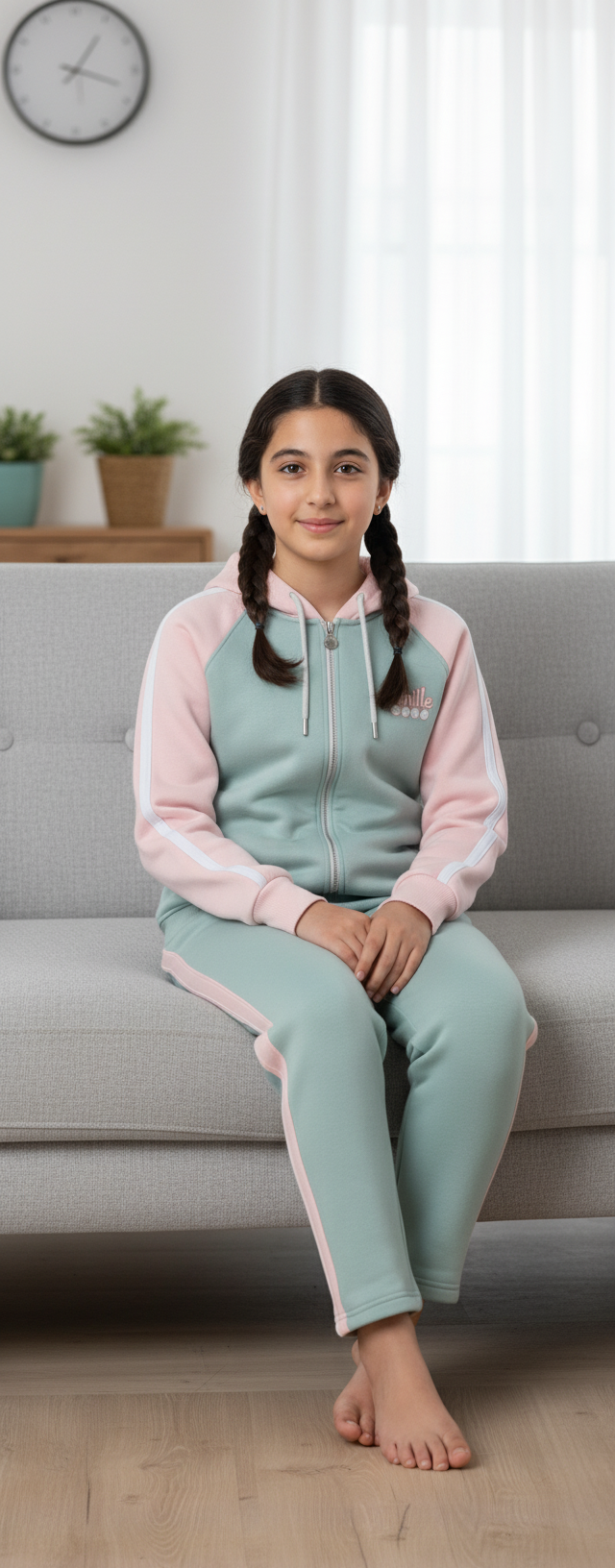 Girls’ Soft Fleece Zip-Up Tracksuit — Color Block Design