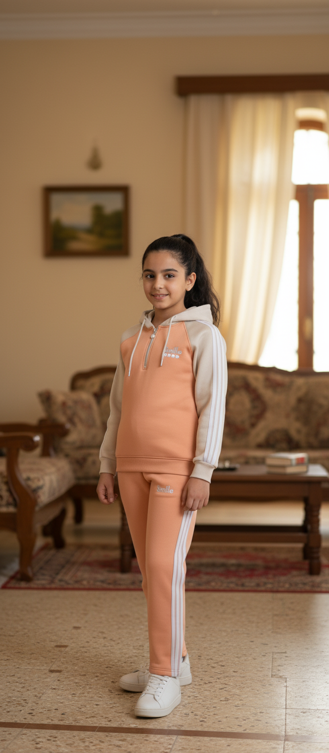 Girls’ Soft Fleece Zip-Up Tracksuit — Color Block Design