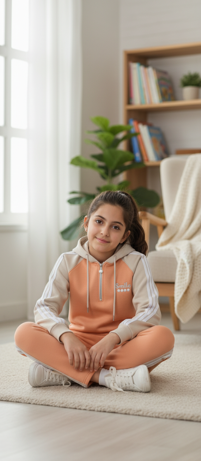 Girls’ Soft Fleece Zip-Up Tracksuit — Color Block Design
