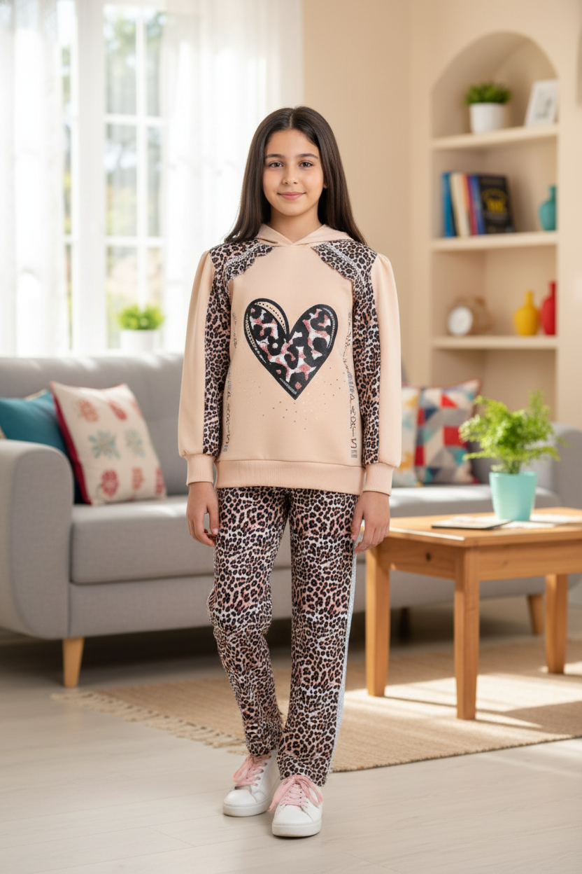 Girls Leopard Print Winter Lounge Set