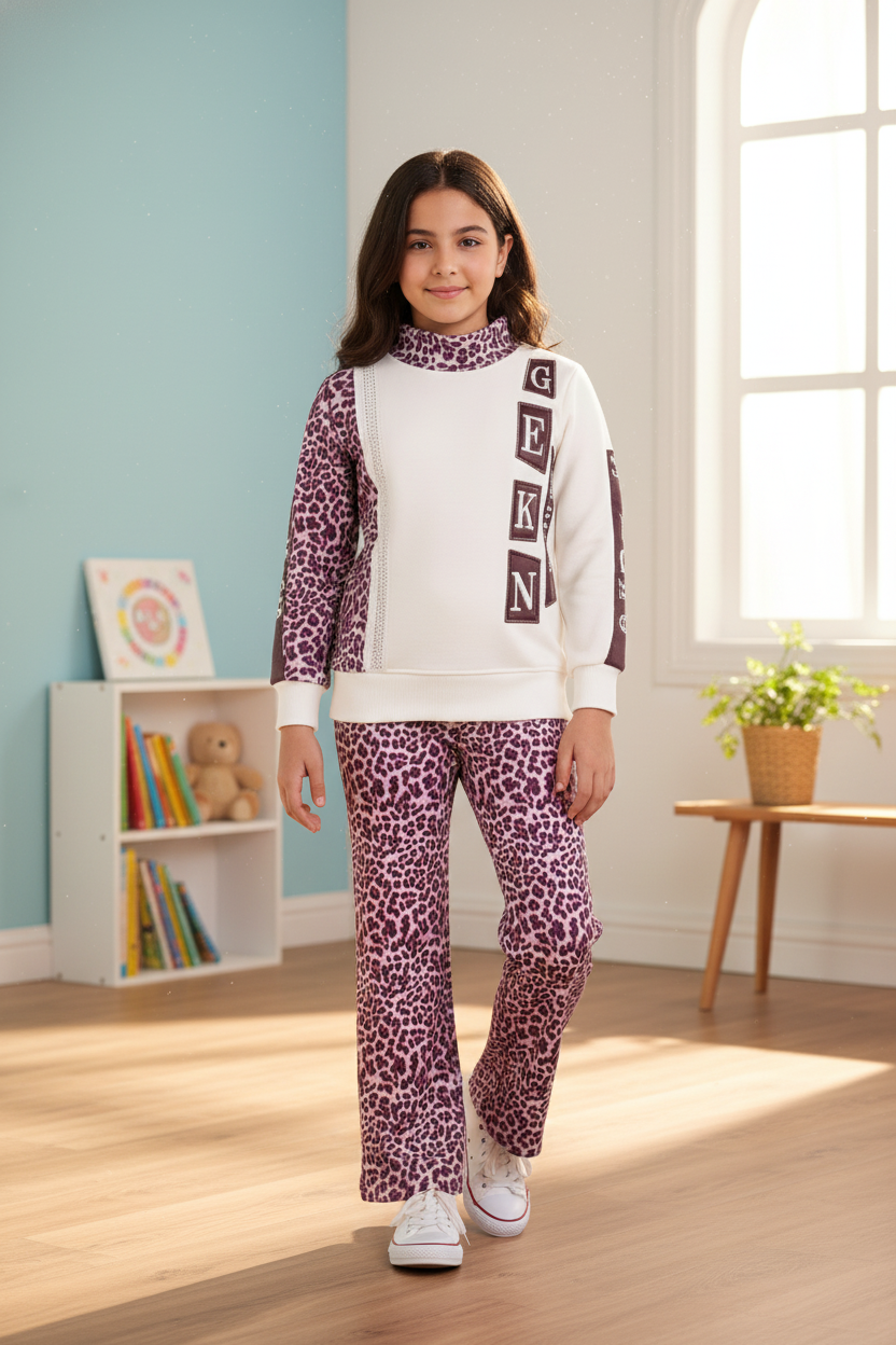 Girls Leopard Print Winter Lounge Set