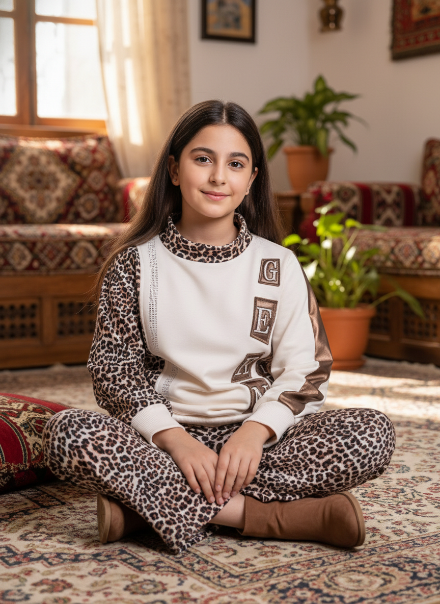 Girls Leopard Print Winter Lounge Set