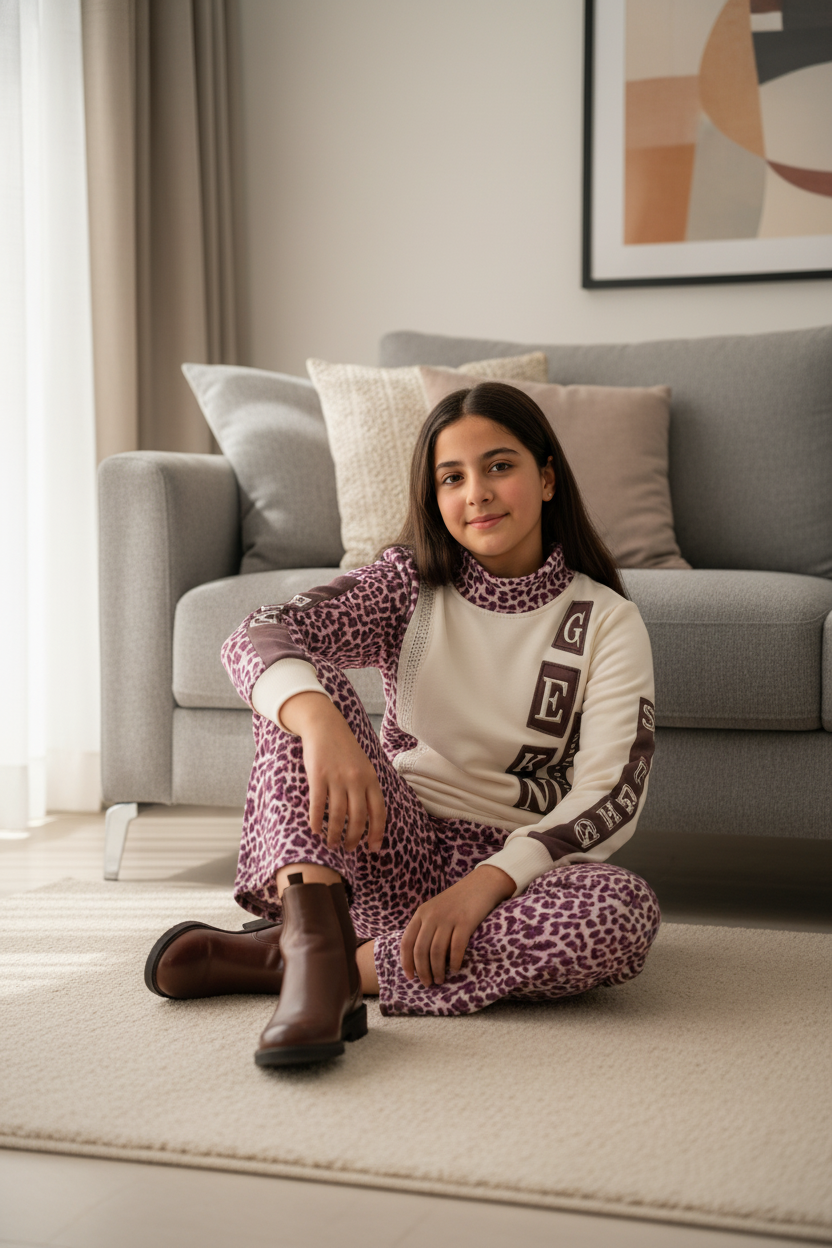 Girls Leopard Print Winter Lounge Set