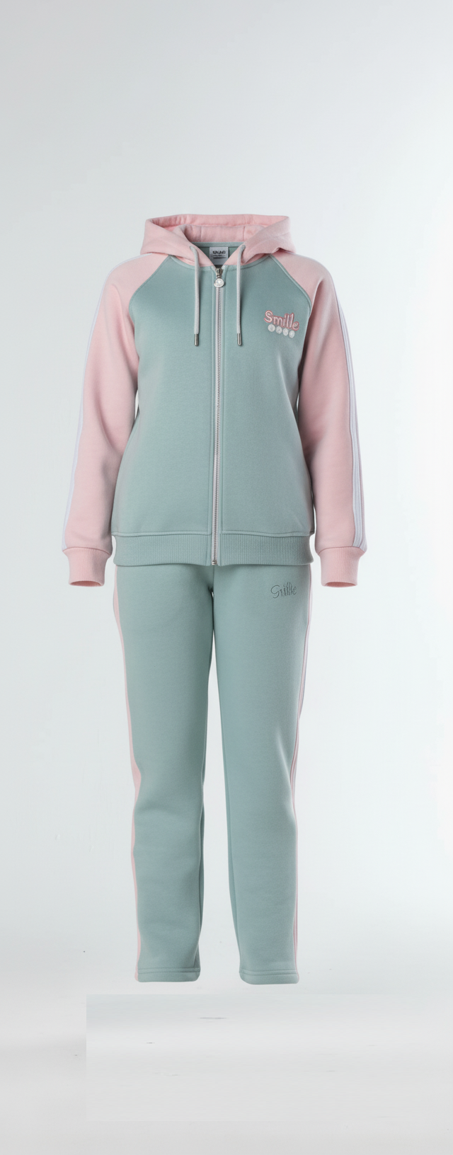 Girls’ Soft Fleece Zip-Up Tracksuit — Color Block Design