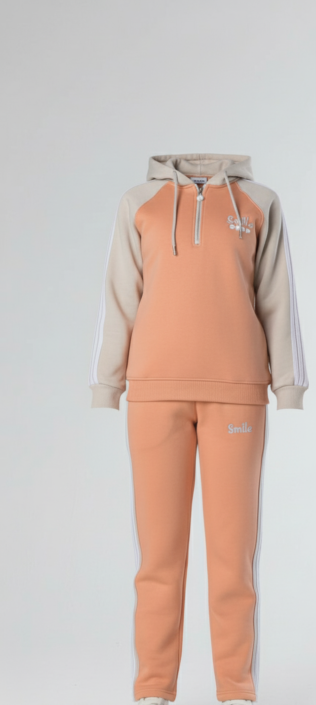 Girls’ Soft Fleece Zip-Up Tracksuit — Color Block Design