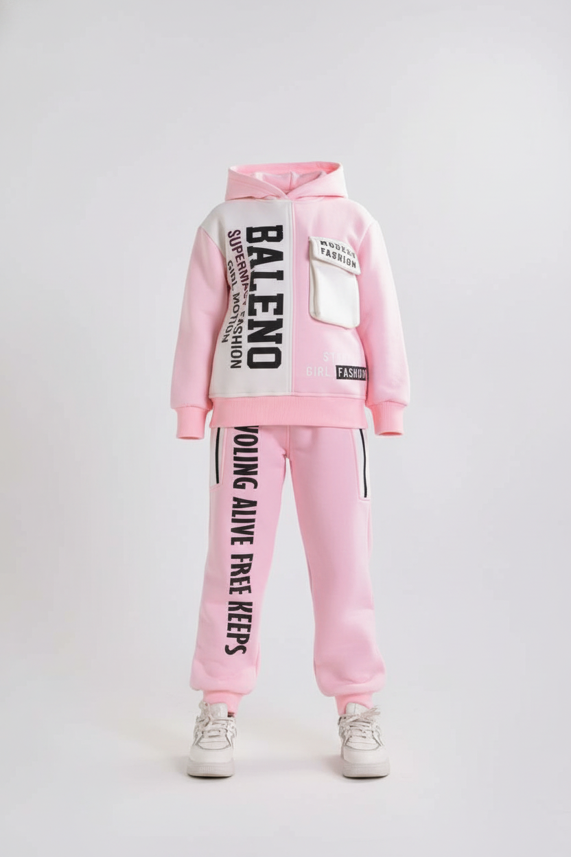 Girls' Trendy Streetwear Two-Piece Tracksuit Set - Winter Cozy Fleece Activewear